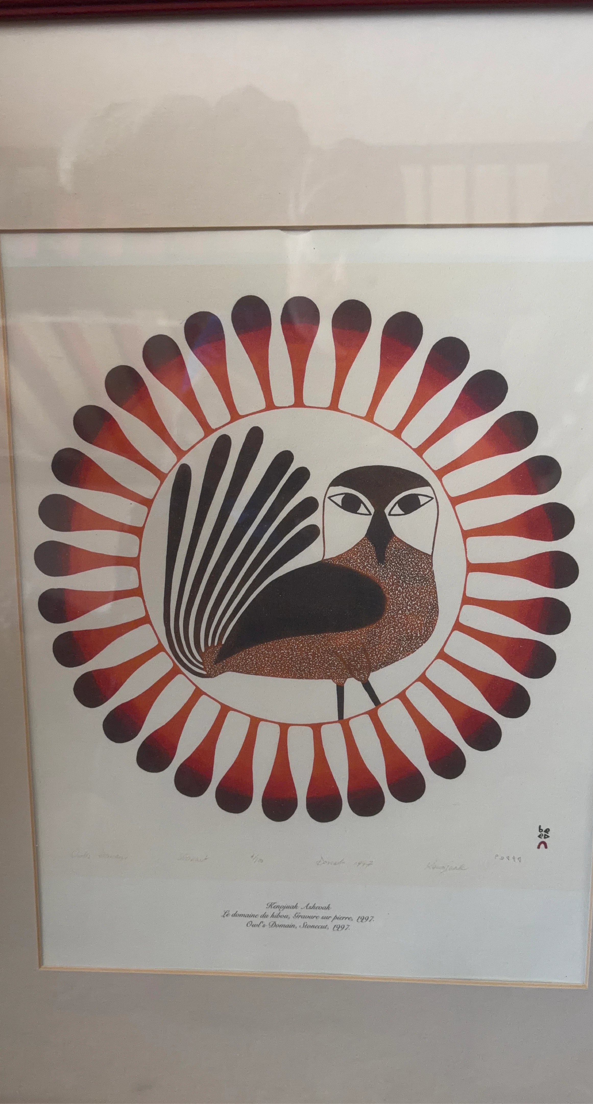 Kenojuak Ashevak Owl's Domain Stonecut Print 1997