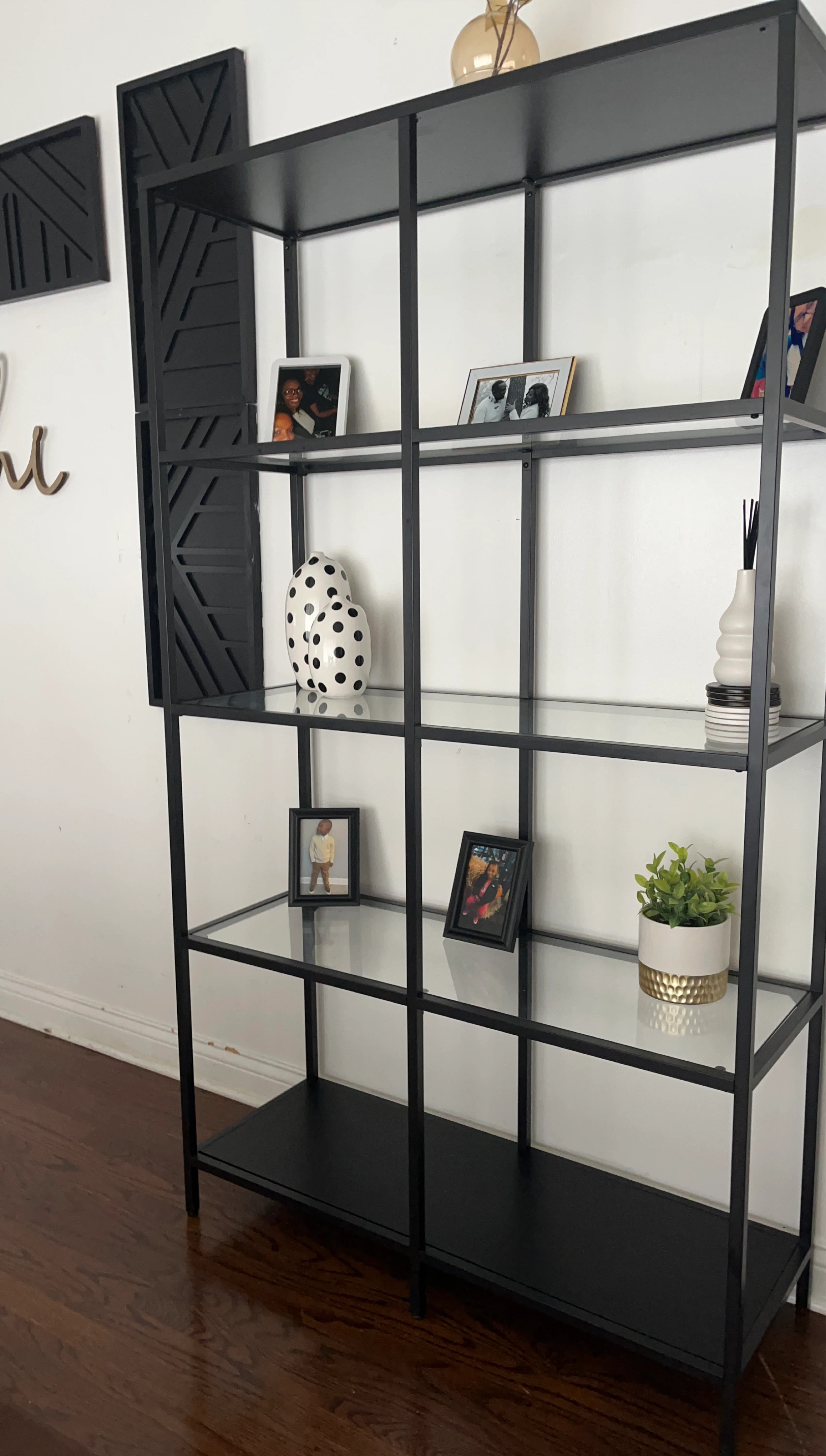Black Metal and Glass Bookshelf