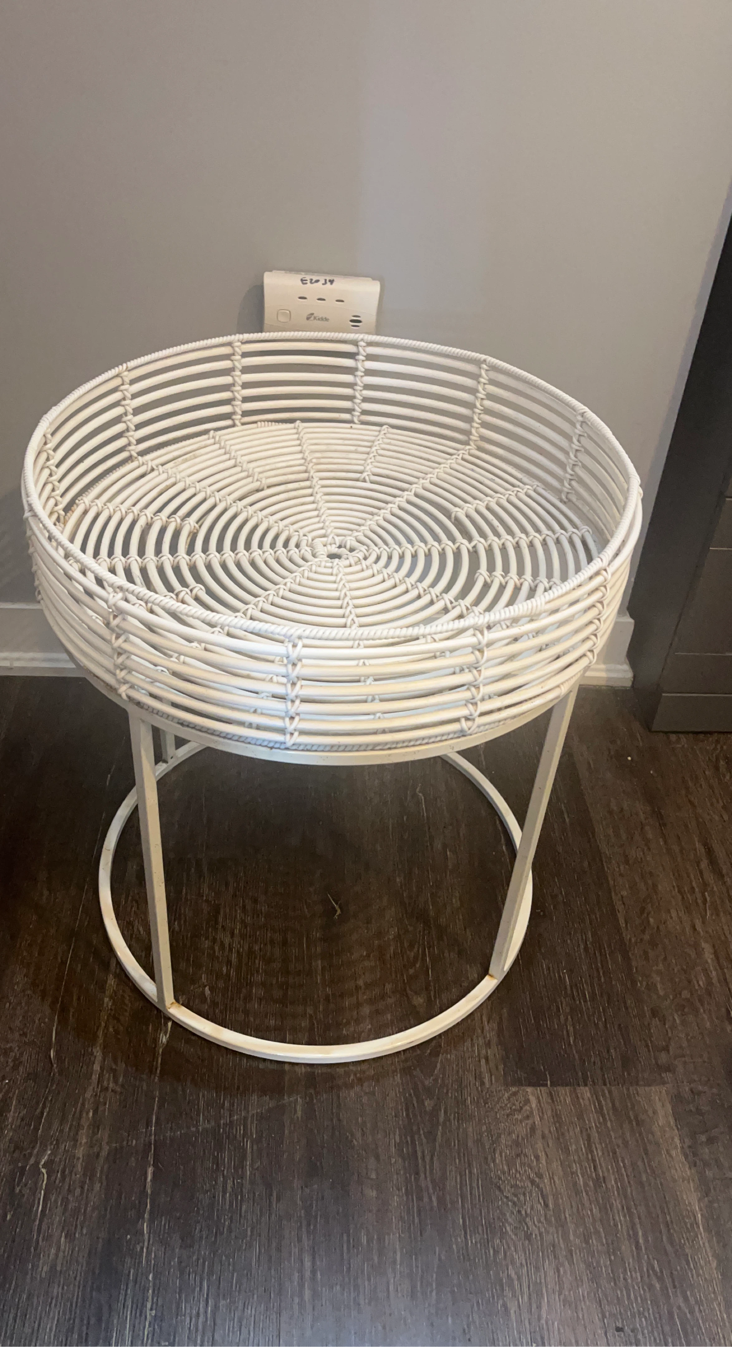 White Round Wicker Side Table