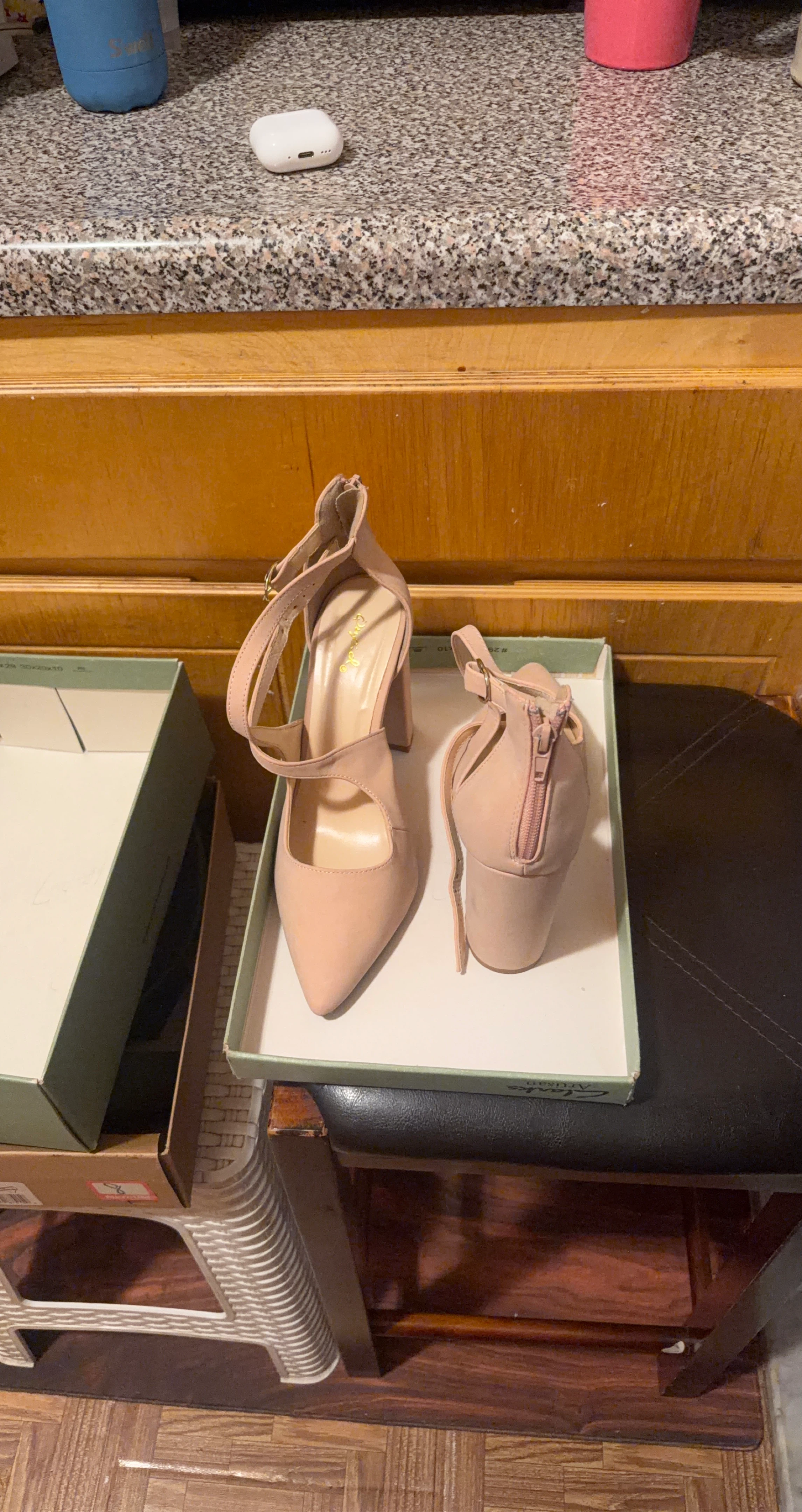 Women's Nude Ankle Strap Heels