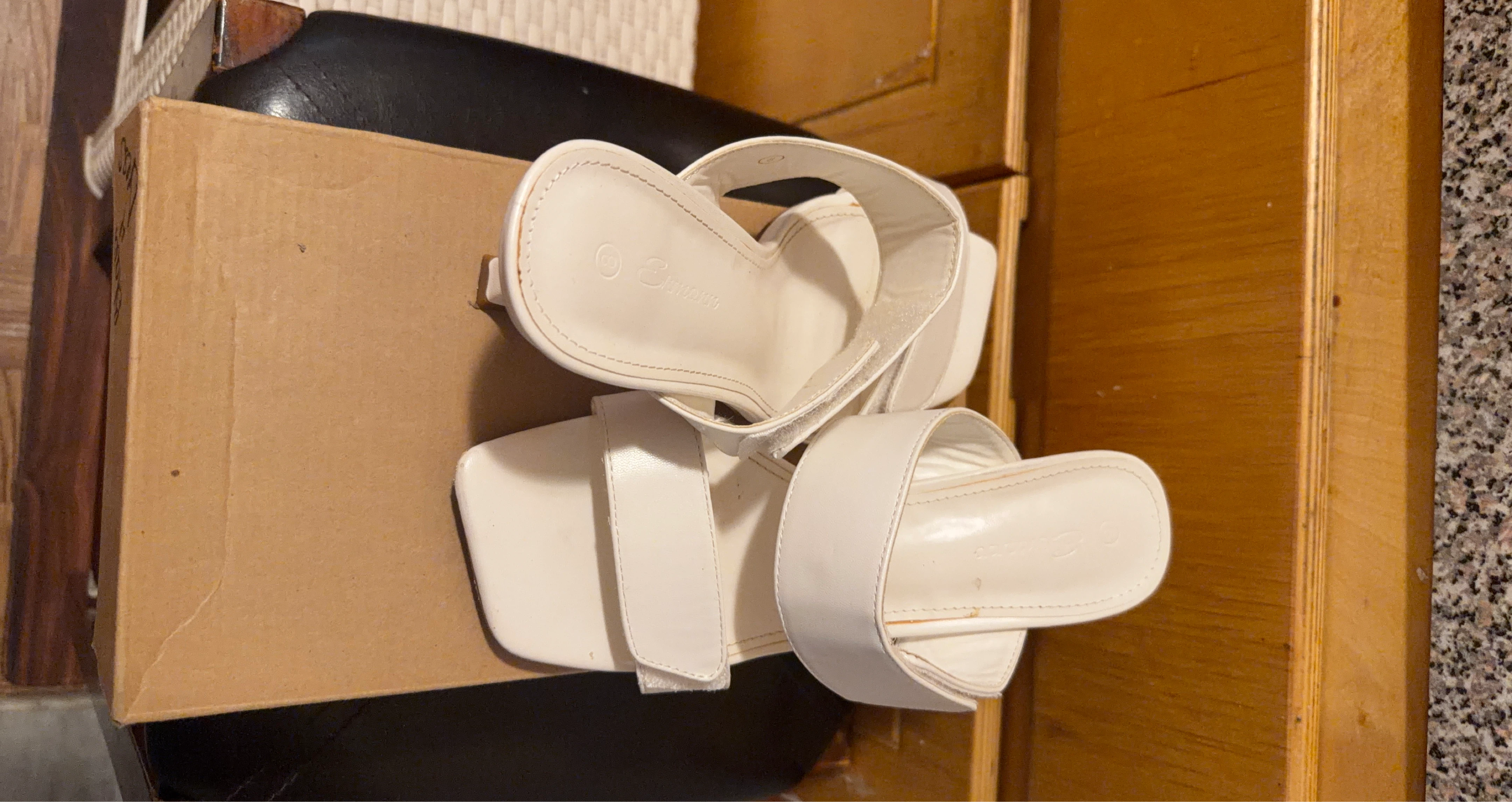 White Strappy Block Heel Sandals