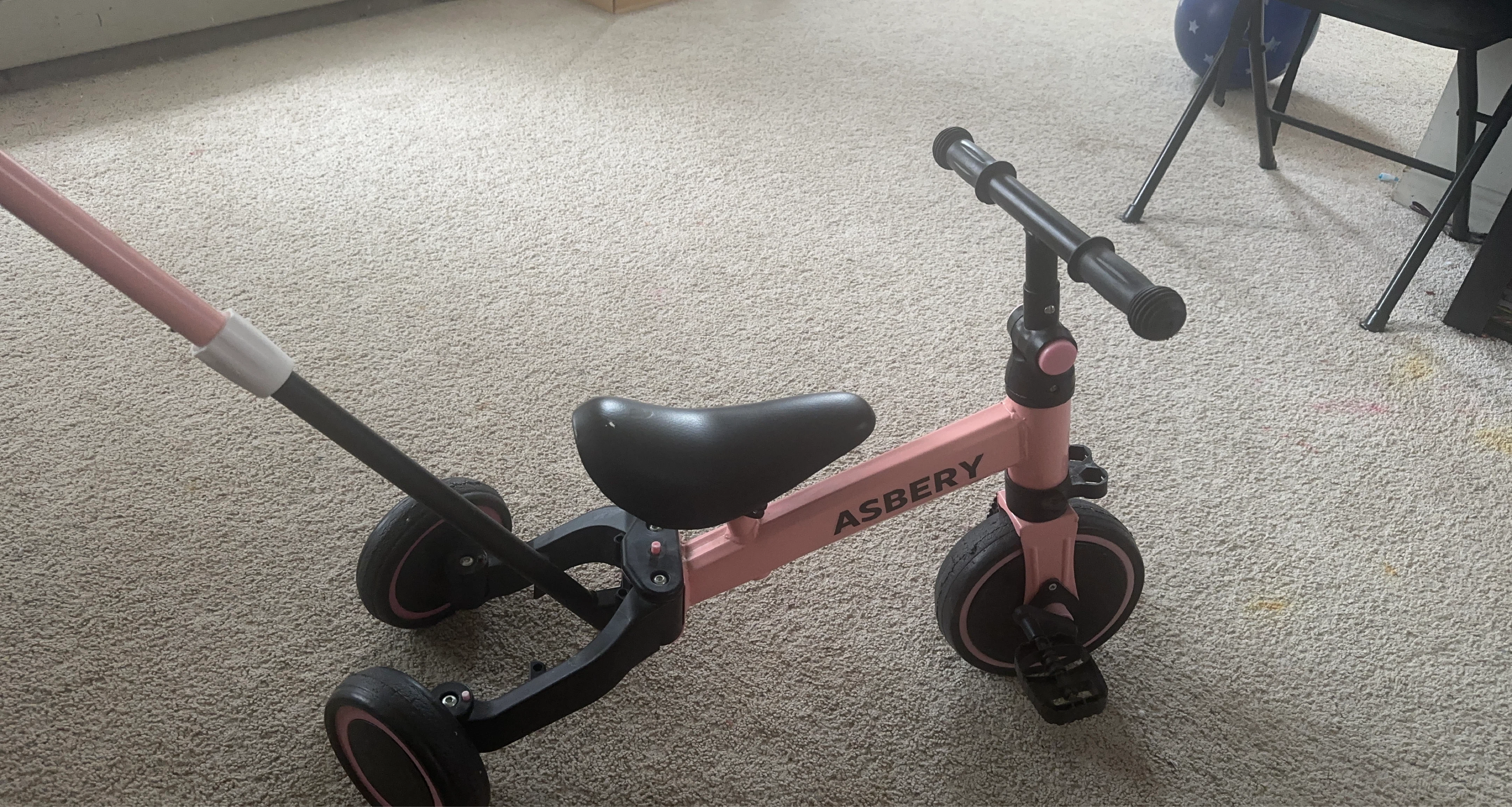 ASBERY Pink Kids Tricycle with Parent Handle