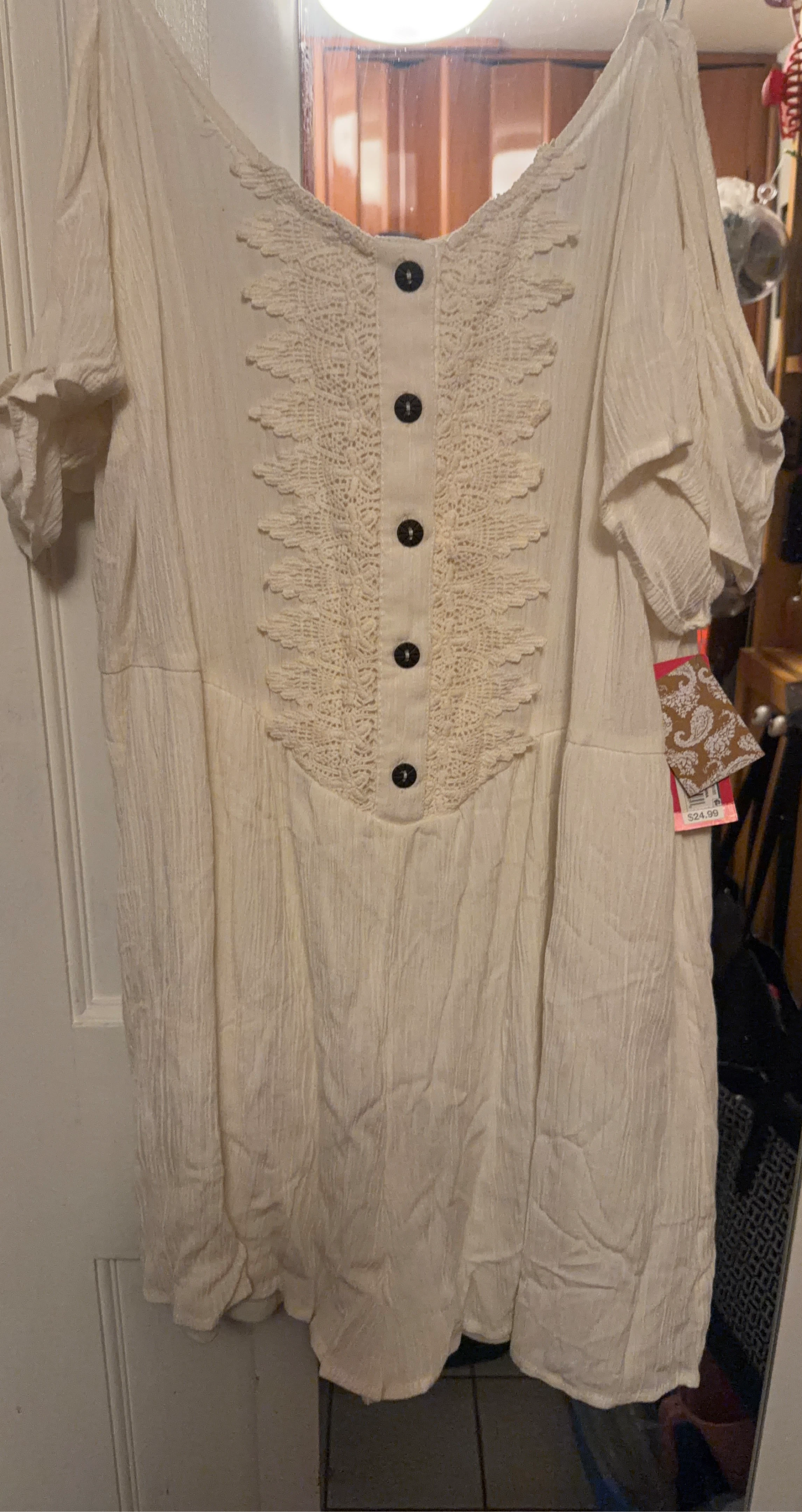 Women's Cream Lace Detail Cold Shoulder Dress
