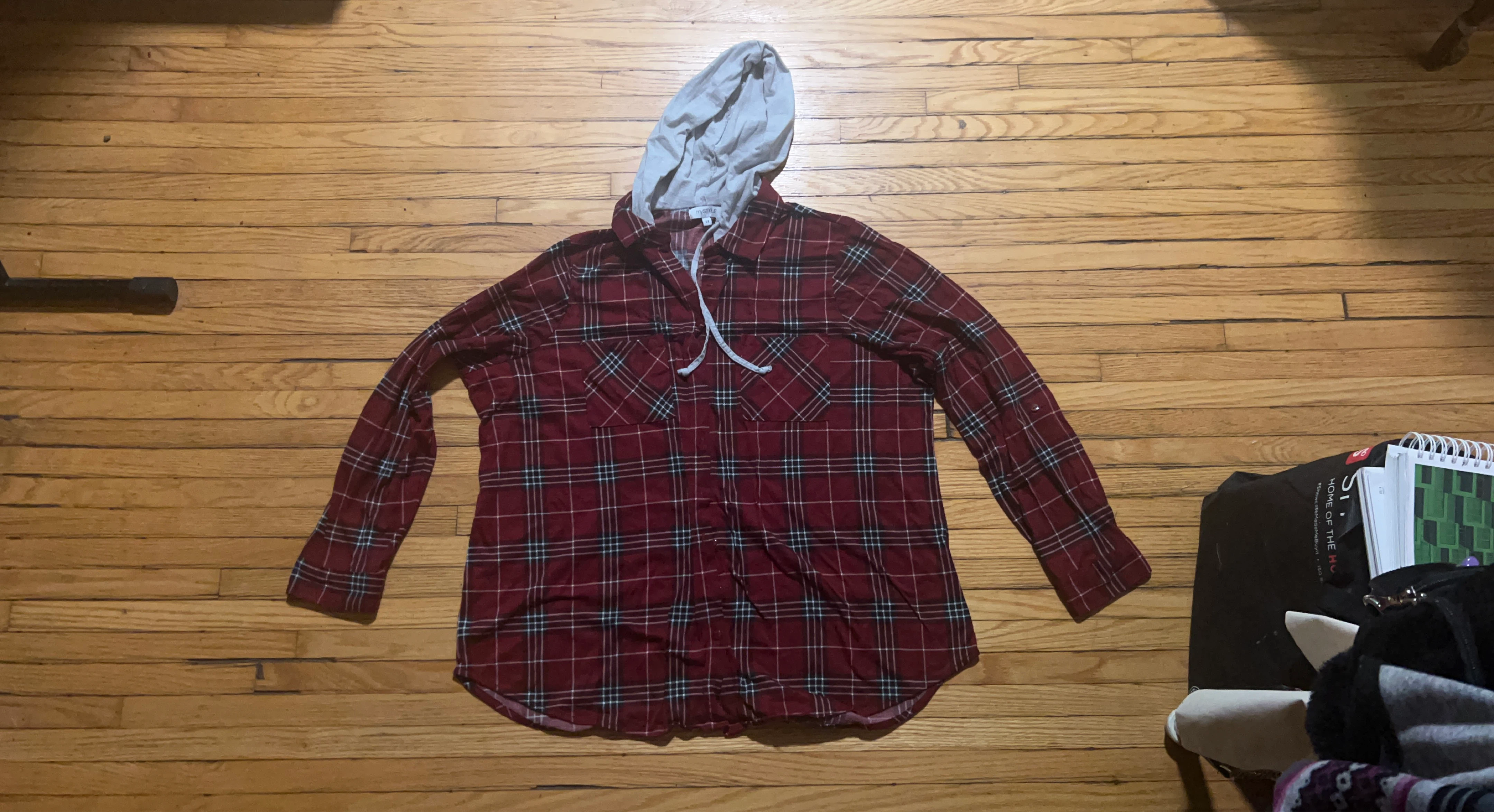 Red Plaid Flannel Shirt with Hood
