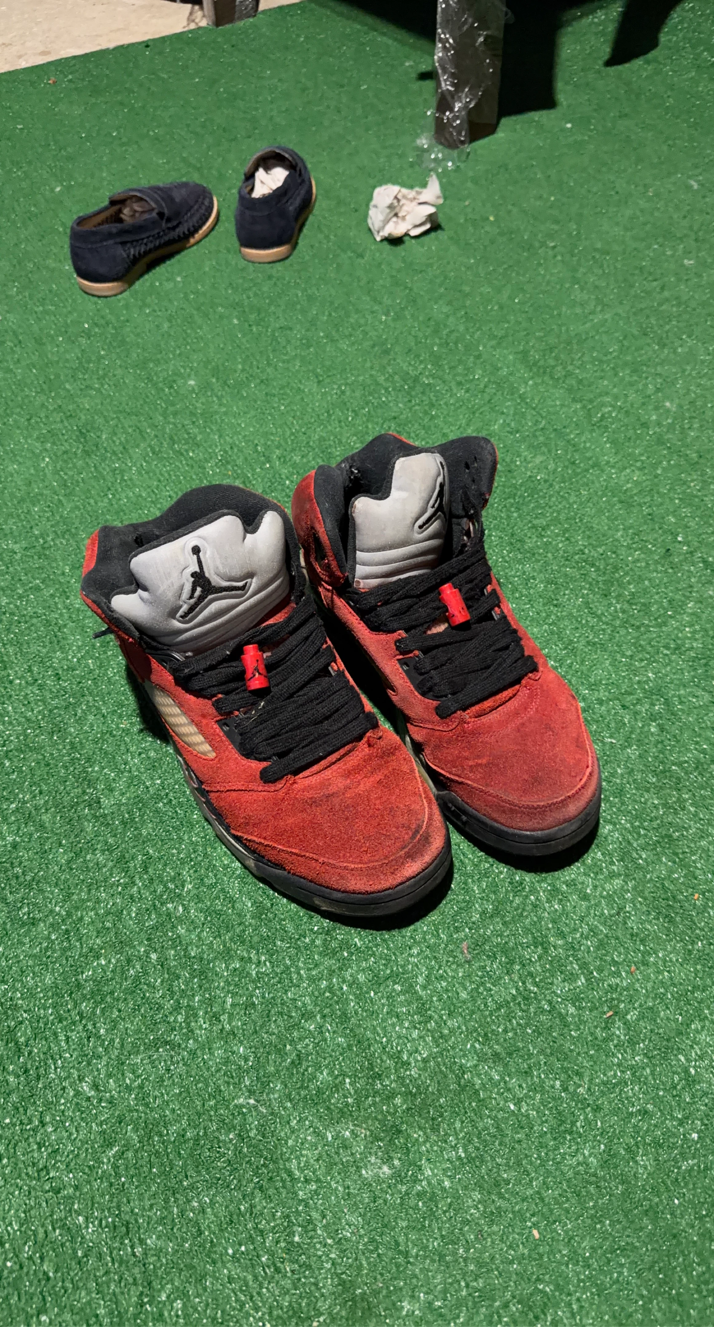Air Jordan 5 Red Suede High Top Sneakers