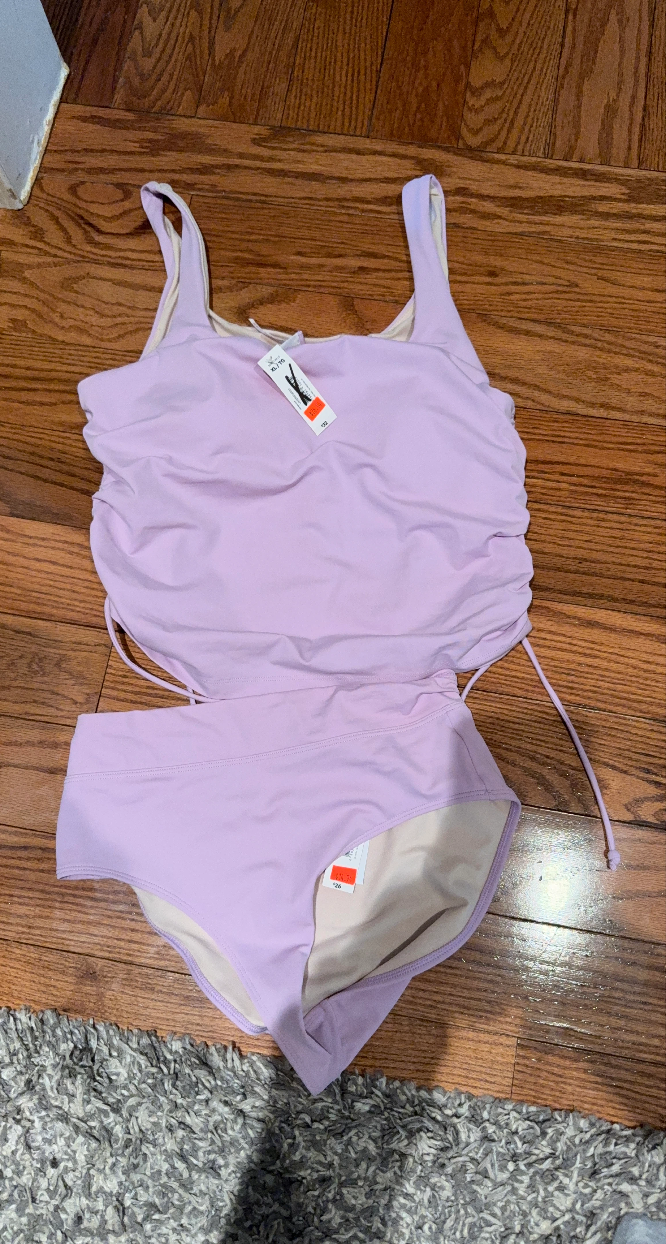 Women's Ruched Swimsuit Set - Lavender XL