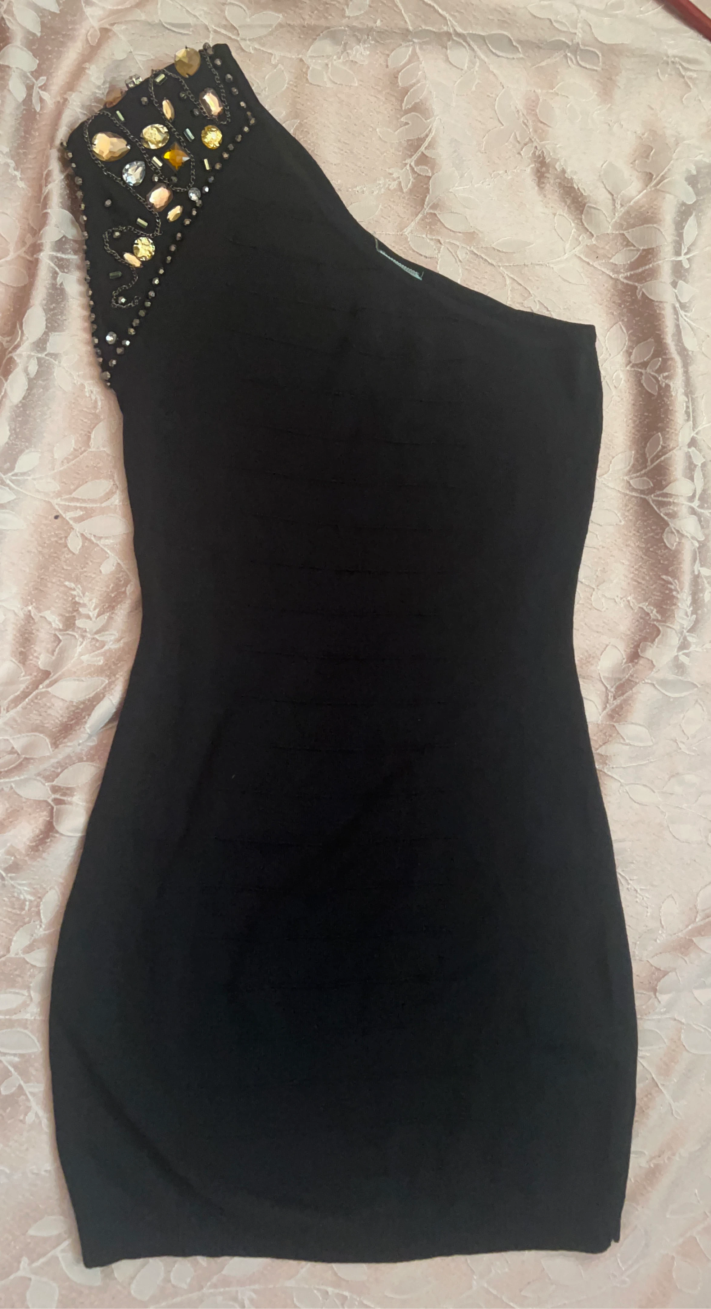 Black One Shoulder Beaded Dress