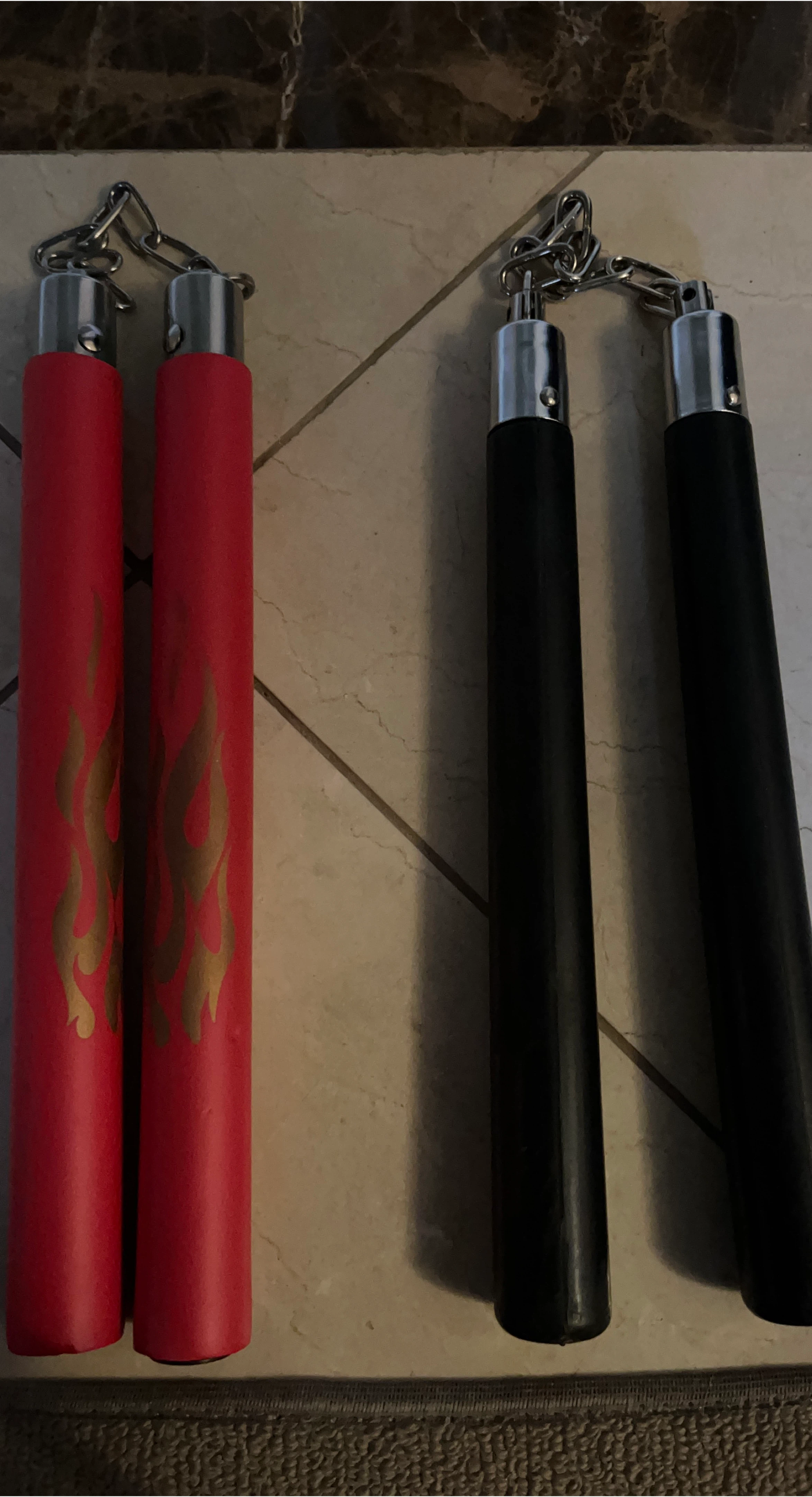 Set of 2 Nunchucks - Red with Flames and Black