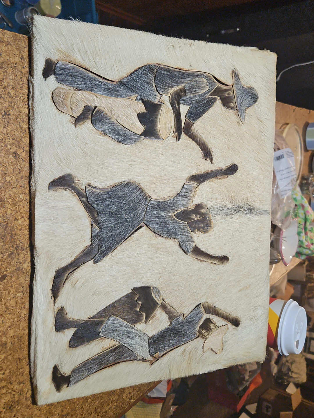 Wall Hanging Art - Hair-on Hide with Appliqué Figures