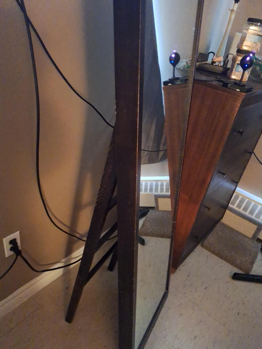 Dark Wood Full Length Mirror with Stand
