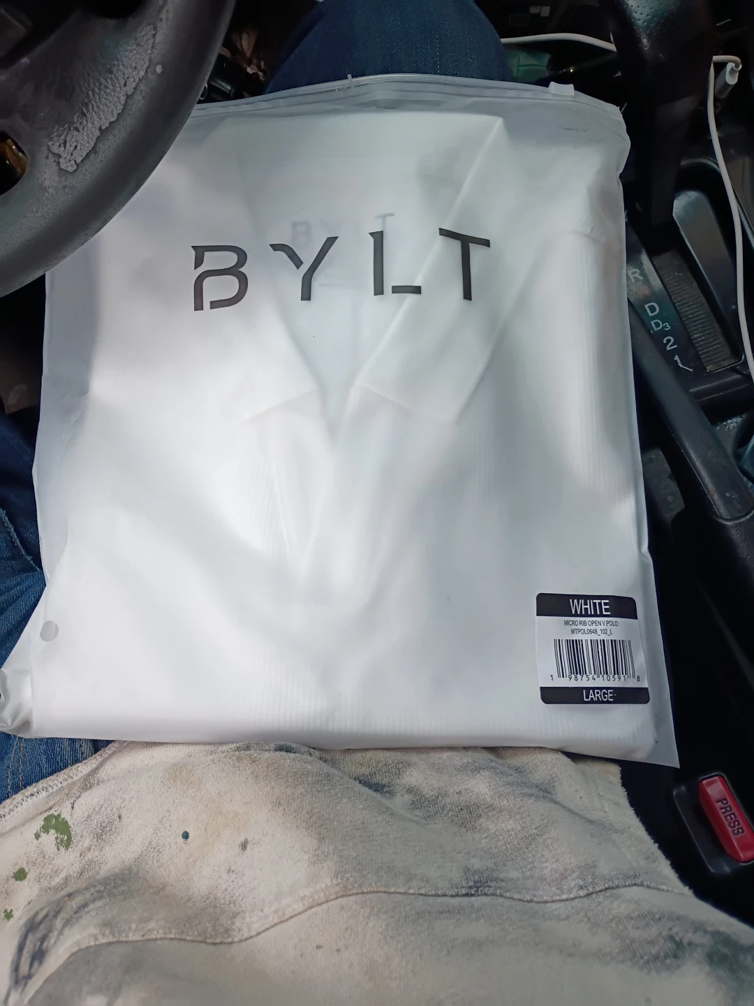 BYLT White Micro Rib Open V Polo Shirt - Large