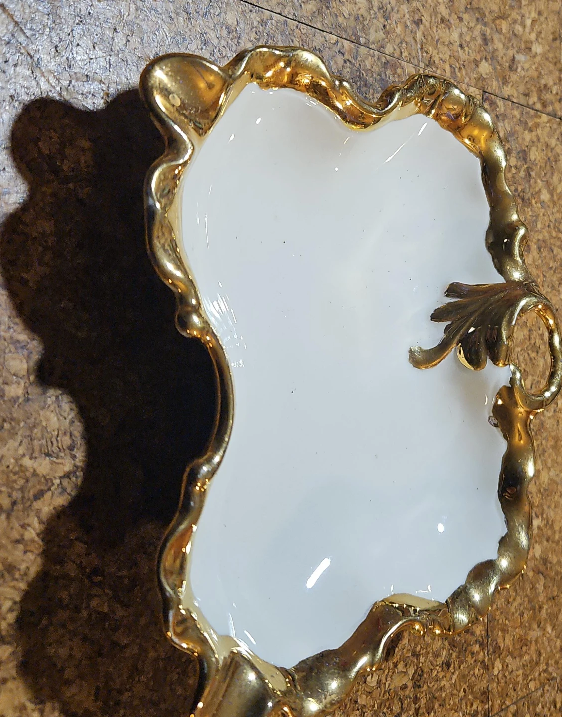 Decorative Gold Trimmed White Trinket Dish