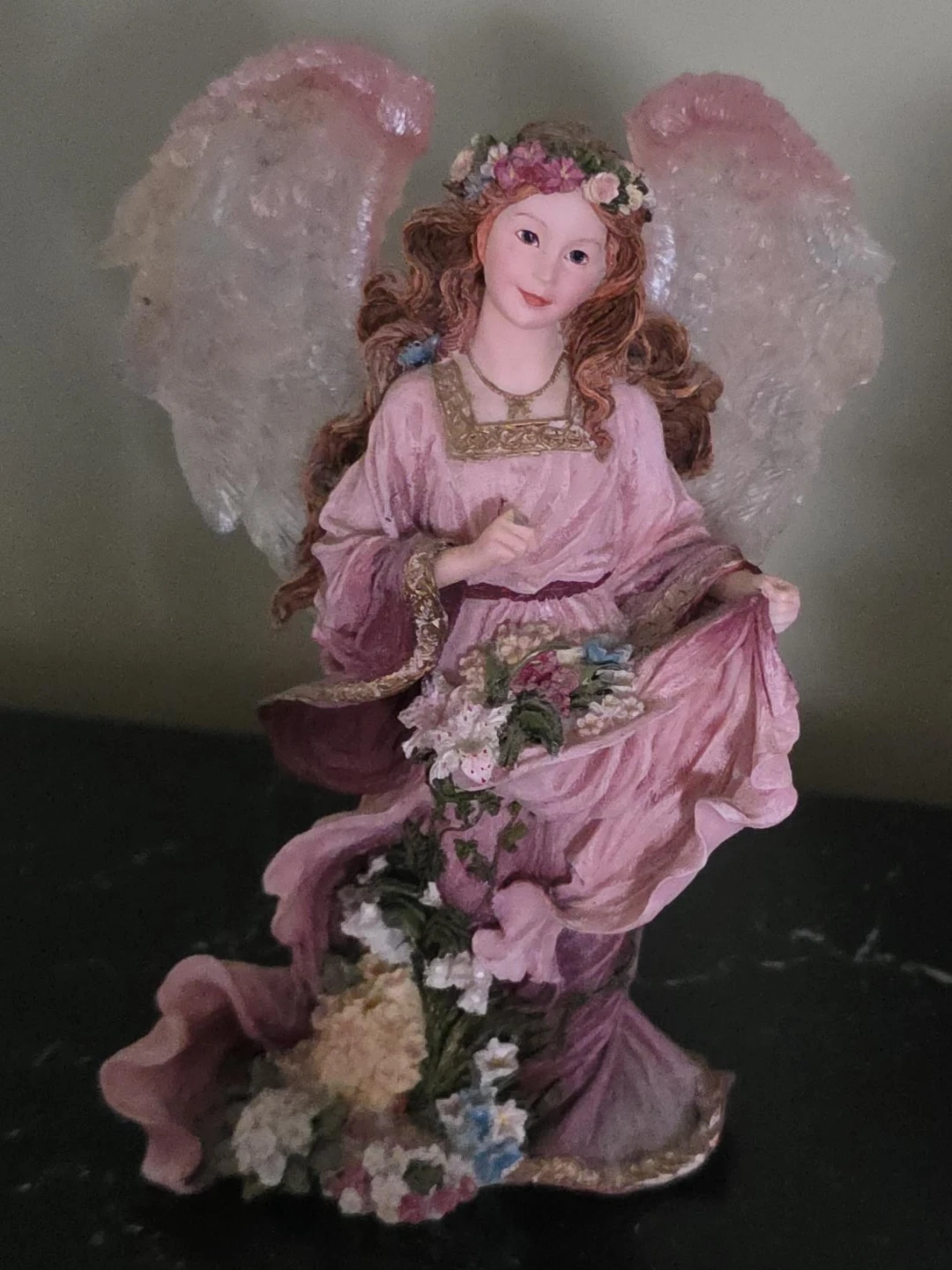 Pink Angel Figurine with Flowers
