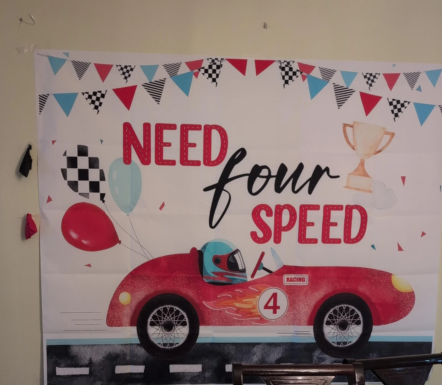 Racing Themed "Need Four Speed" Banner