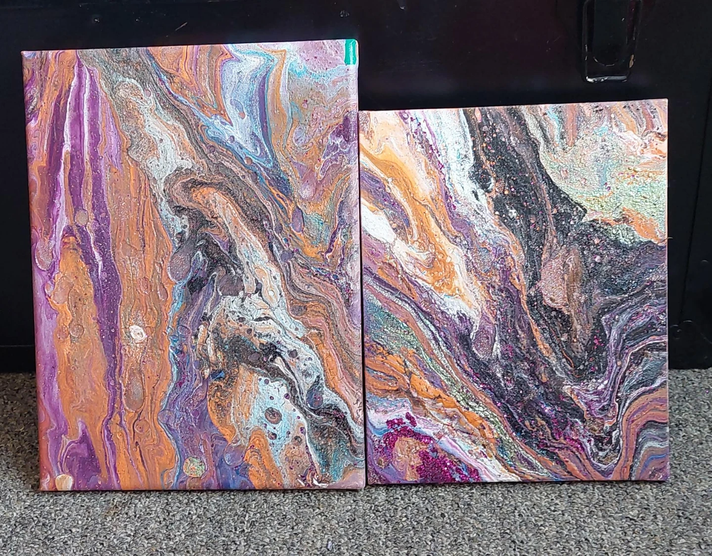 Set of 2 Abstract Pour Art Canvases