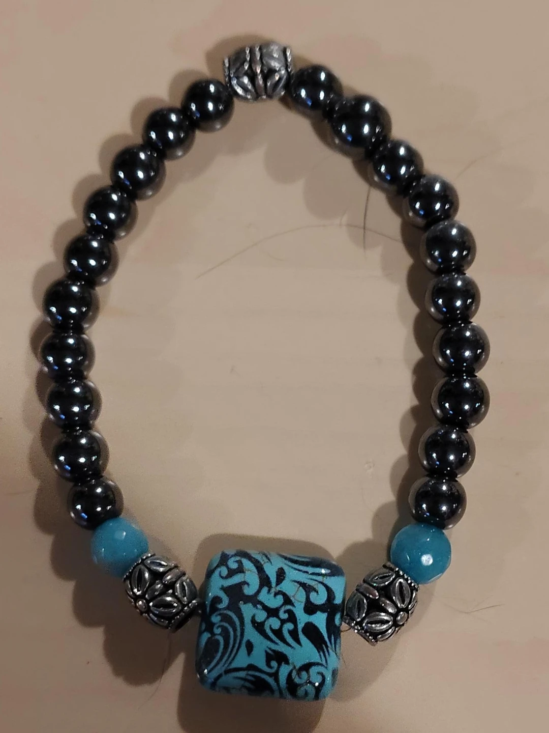 Hematite Beaded Bracelet with Turquoise Accents