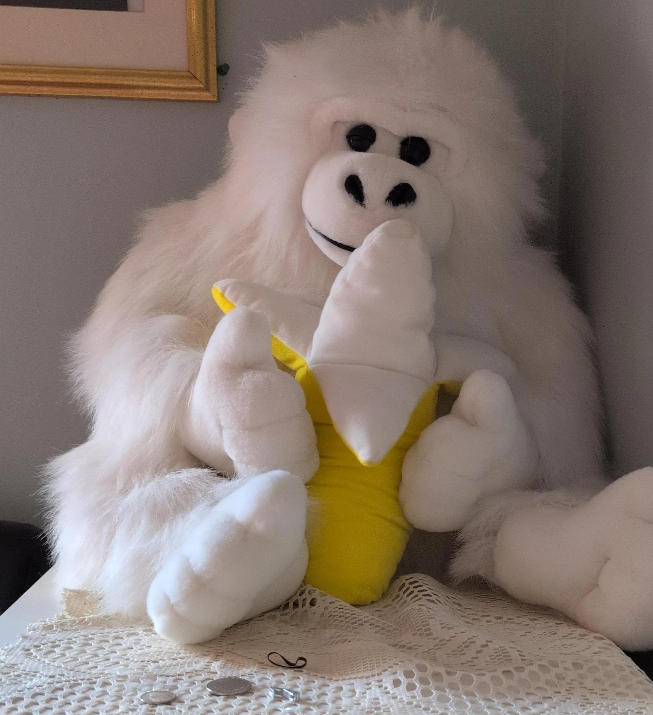 Large White Gorilla Plush Toy with Banana