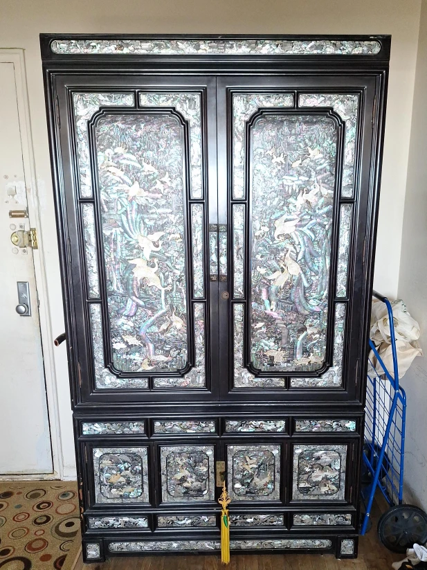 Vintage Lacquered Cabinet with Mother of Pearl Inlay