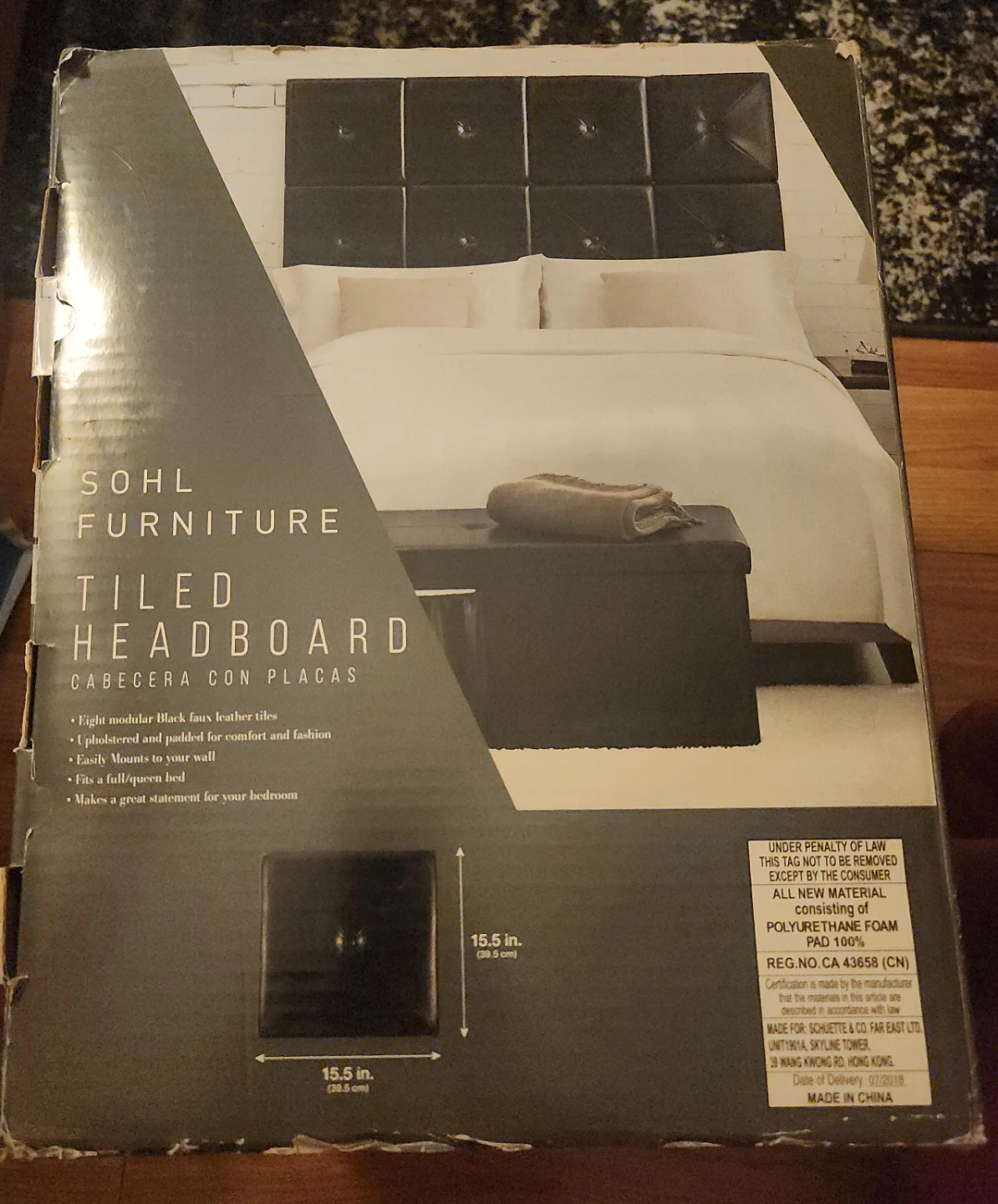 Sohl Furniture Tiled Faux Leather Headboard - Black