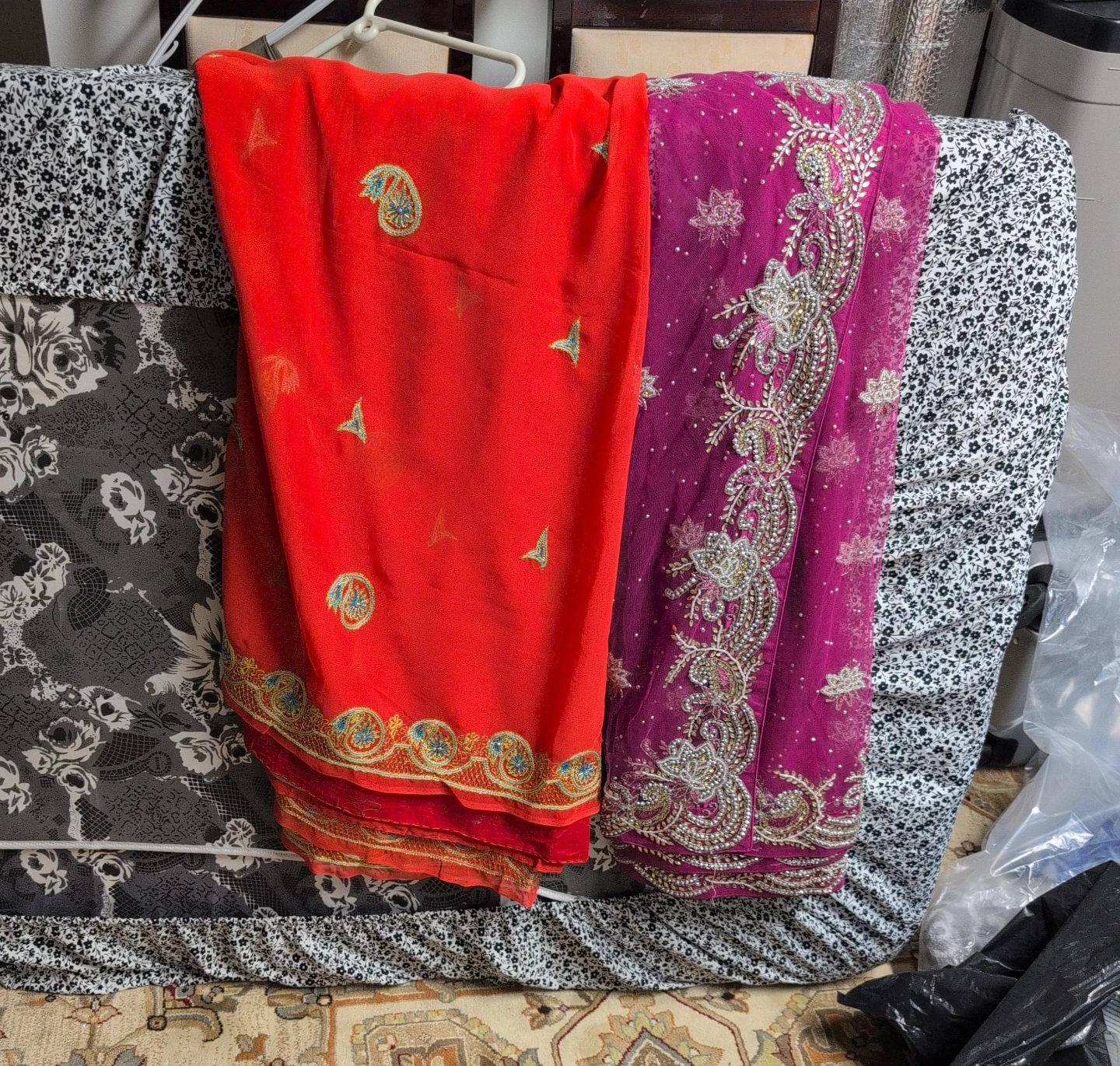 Embroidered Indian Sari - Orange and Magenta only saree both $90
