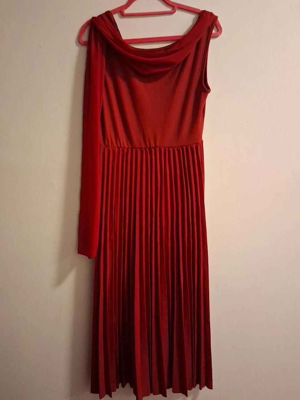 Shein Red Pleated Maxi Dress with Drape Detail
