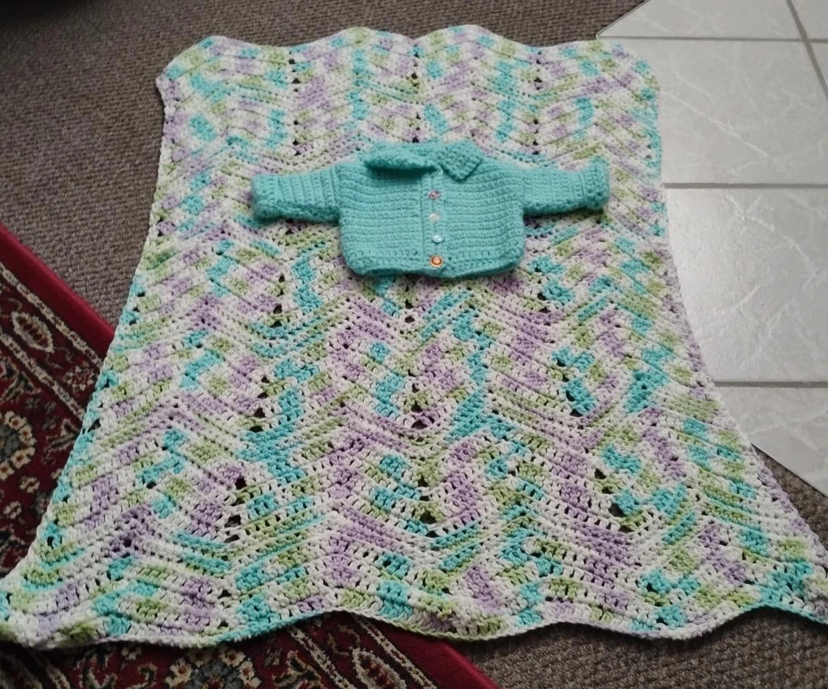 Handmade Crochet Baby Blanket and Sweater Set