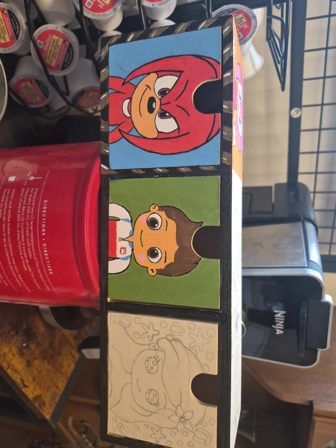 Wooden Storage Box with Cartoon Characters
