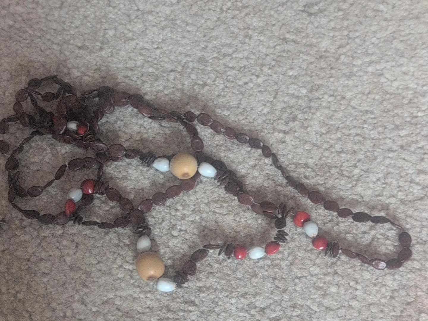 Beaded Necklace - Brown, Red, White and Tan
