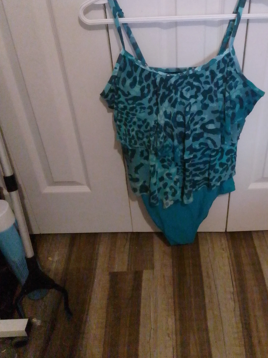 Blue Leopard Print Tankini Swim Top