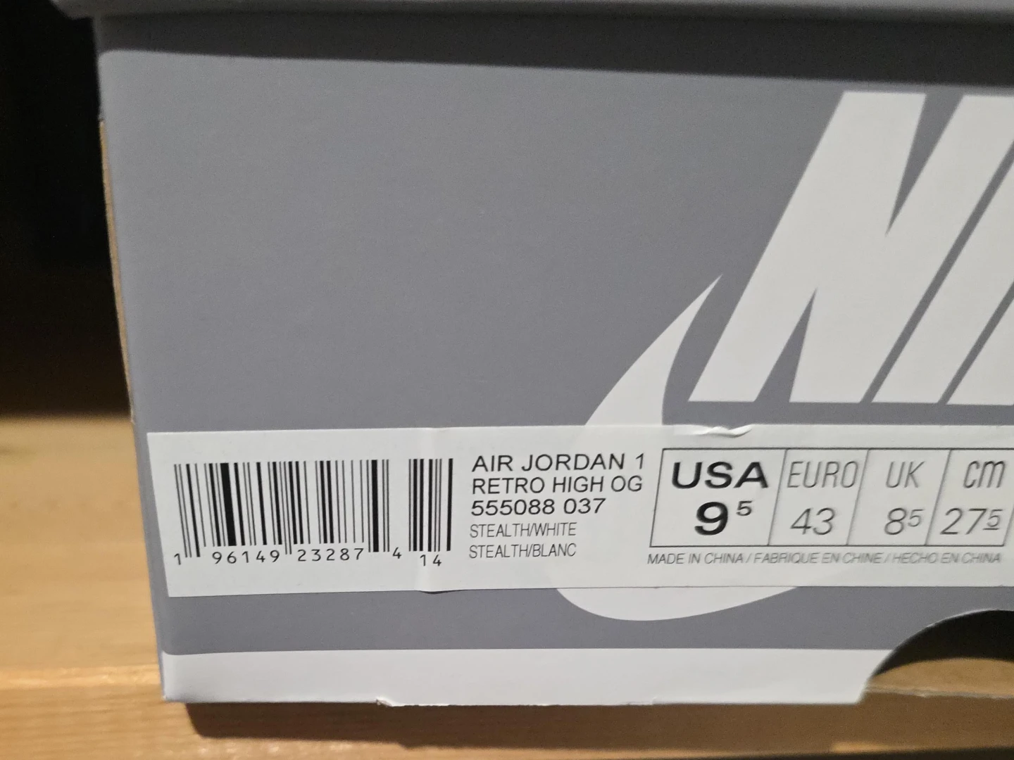 Air Jordan 1 Retro High OG Stealth/White US 9.5
