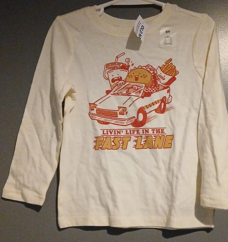 Old Navy Kids' Long Sleeve Shirt "Livin' Life in the Fast Lane"