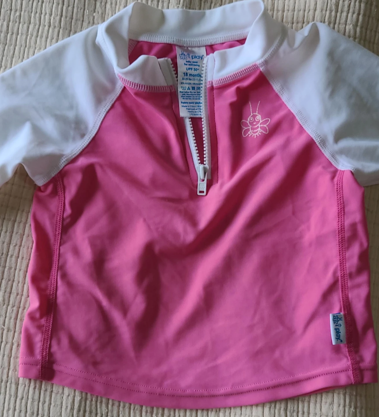 i play. Baby Rash Guard - Pink/White - 18 Months