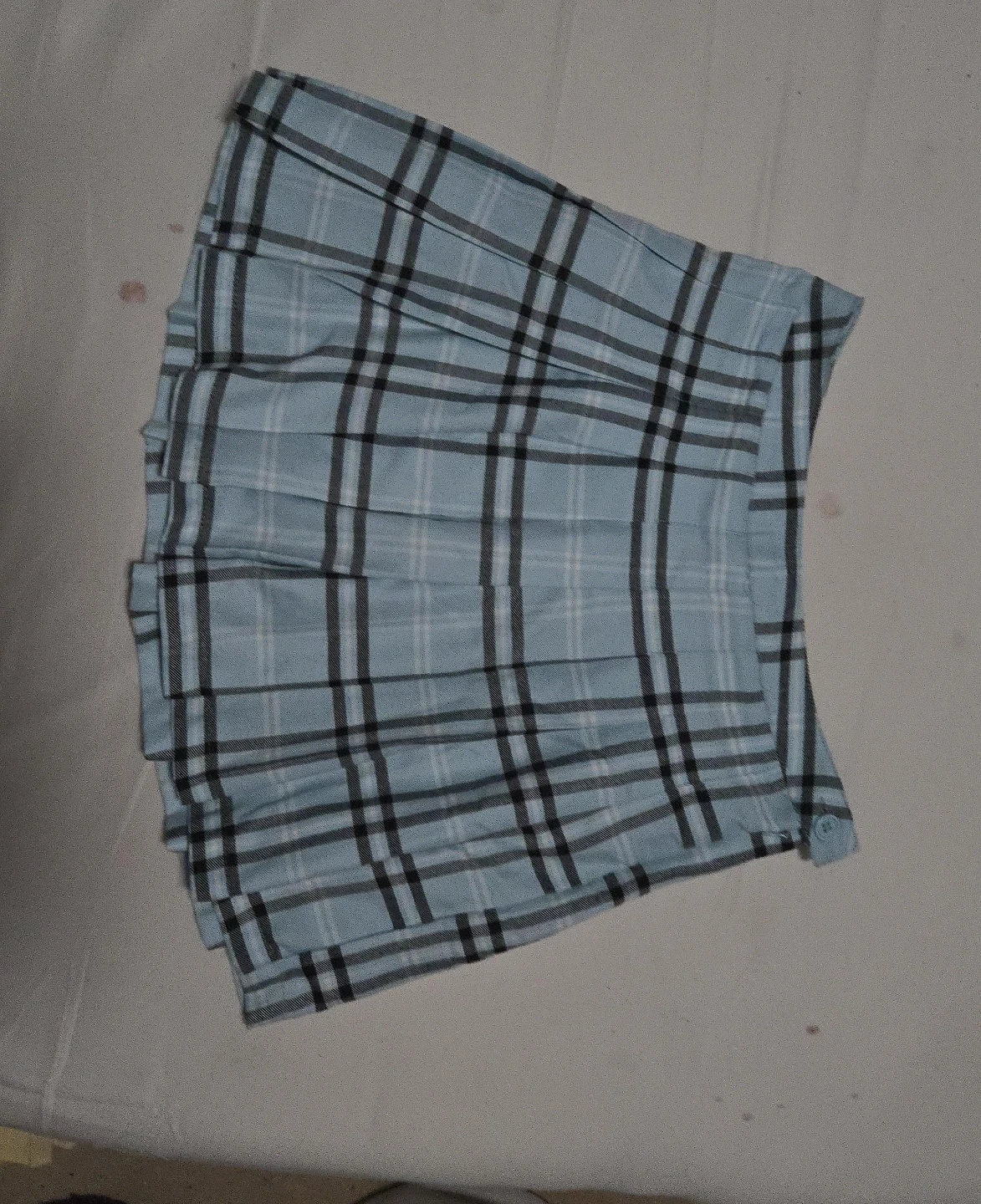Light Blue Plaid Pleated Mini Skirt