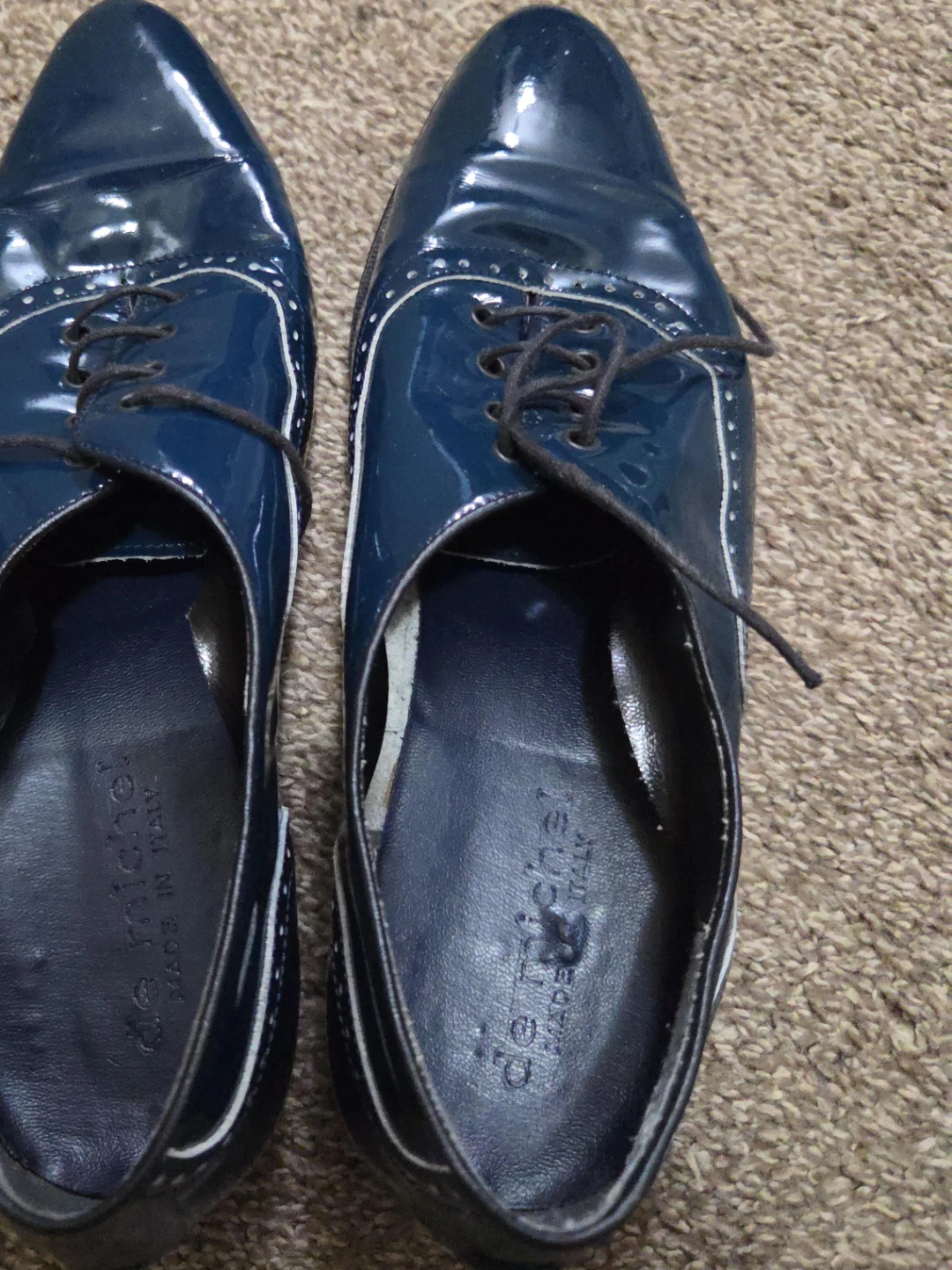 De Michel Navy Patent Leather Lace-Up Shoes