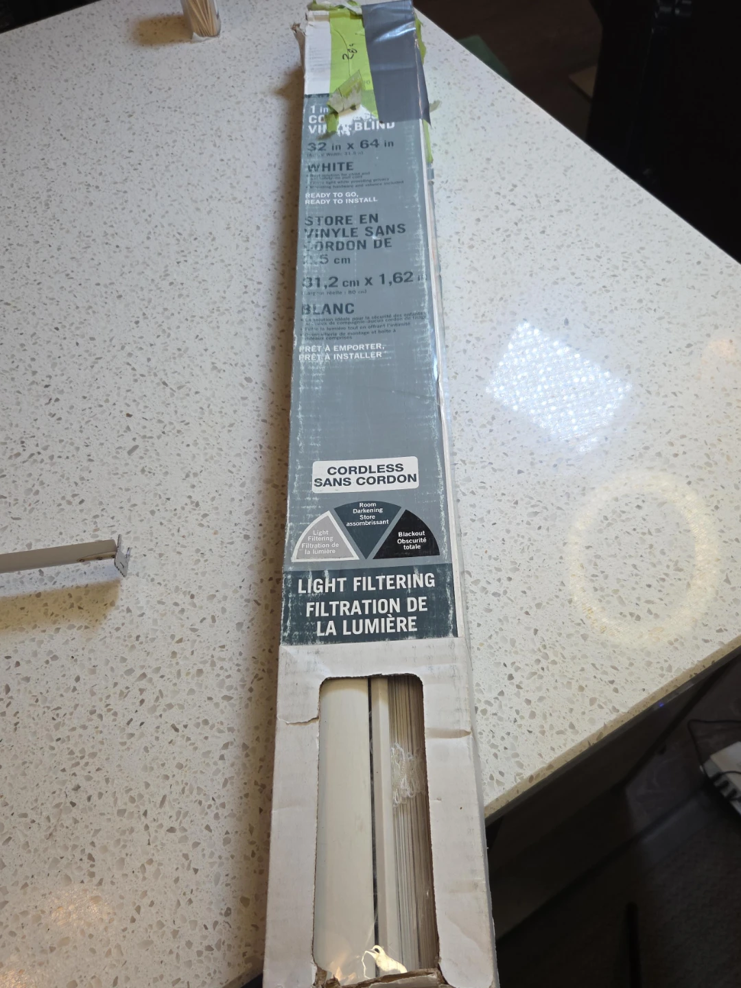 White 1" Vinyl Cordless Light Filtering Blind - 32" x 64"