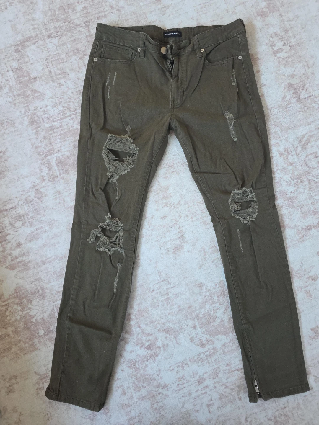 Fashion Nova Men Olive Ripped Skinny Jeans Size 34