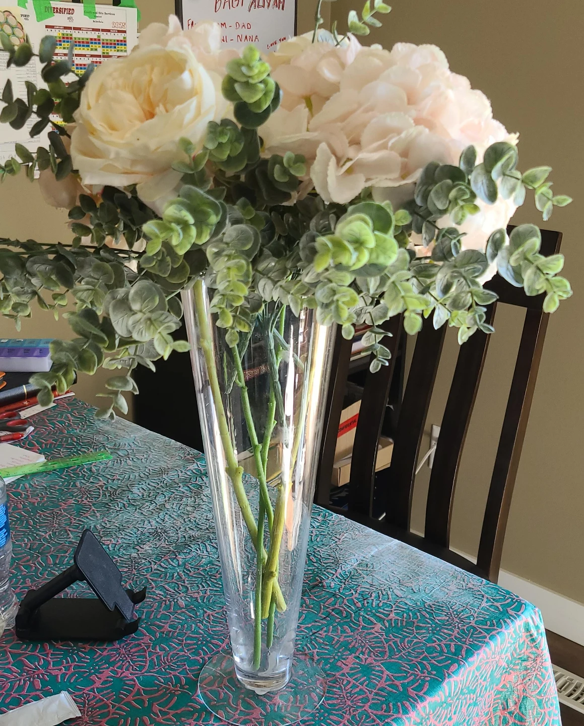 Artificial Flower Arrangement in Glass Vase