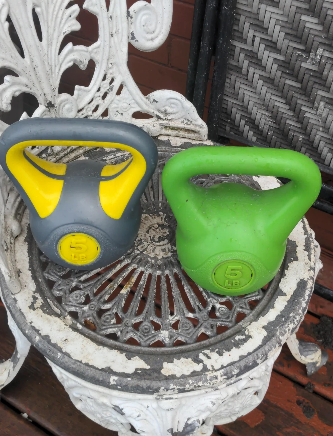 2 x 5 LB Kettlebells (Green & Grey/Yellow)
