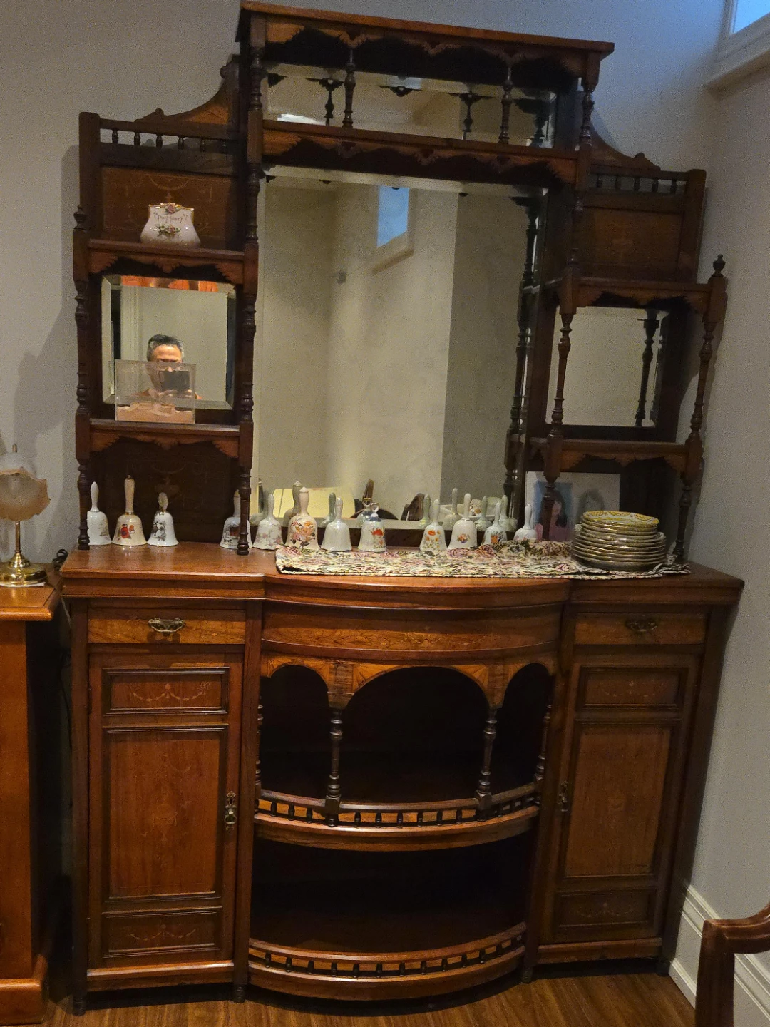 Antique Wooden Sideboard with Mirror and Shelves