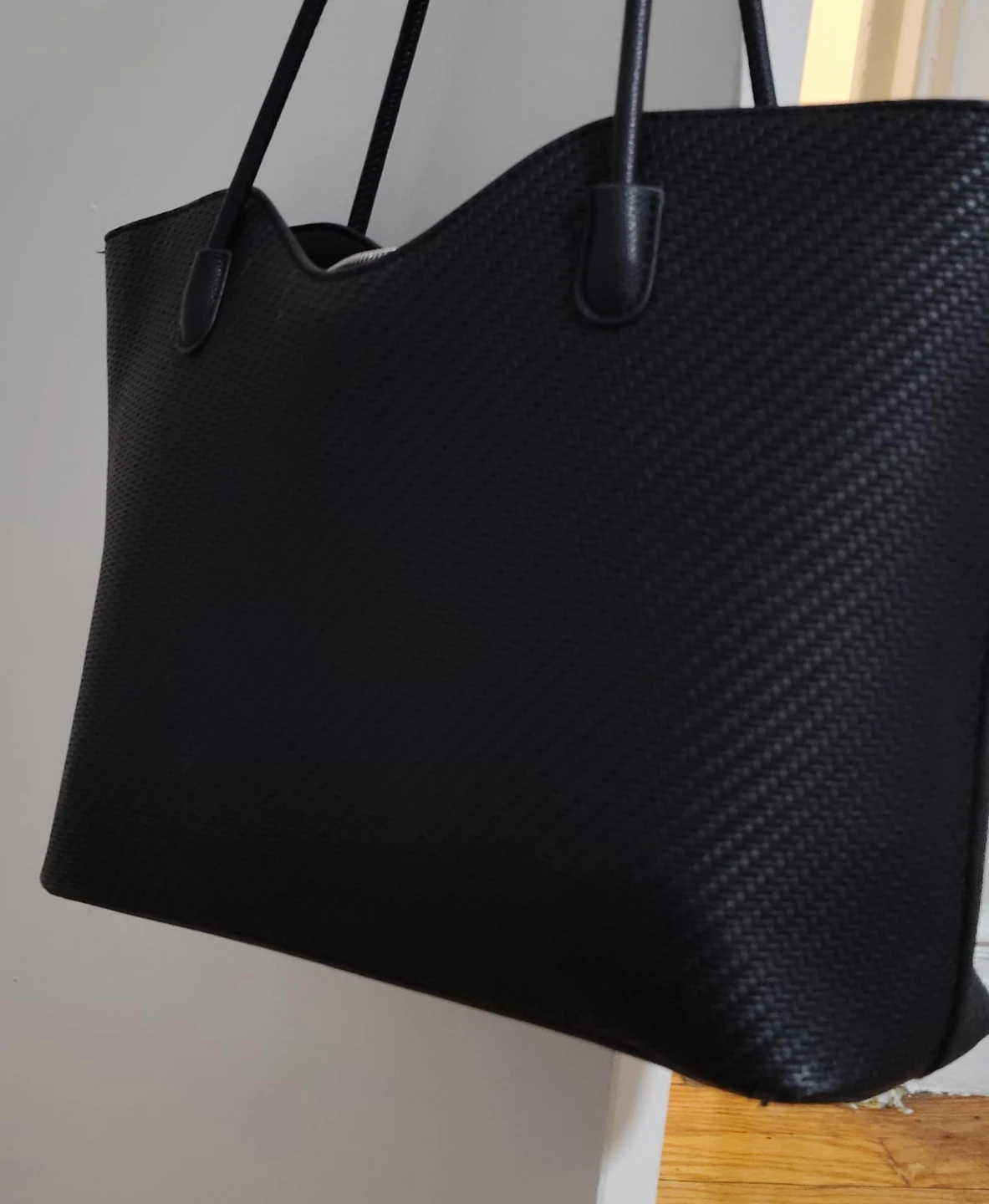 Black Faux Leather Tote Bag