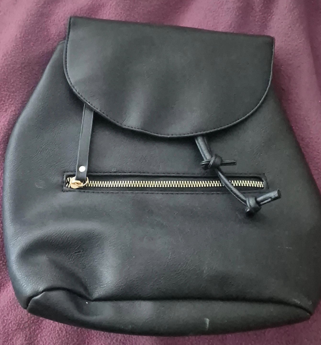 Black Faux Leather Backpack