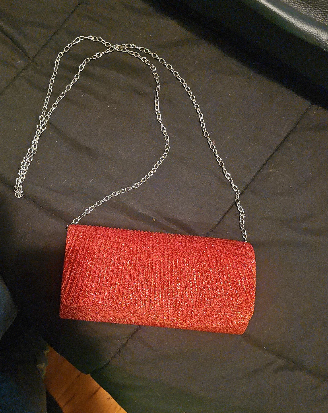 Sparkly Red Clutch Purse with Silver Chain