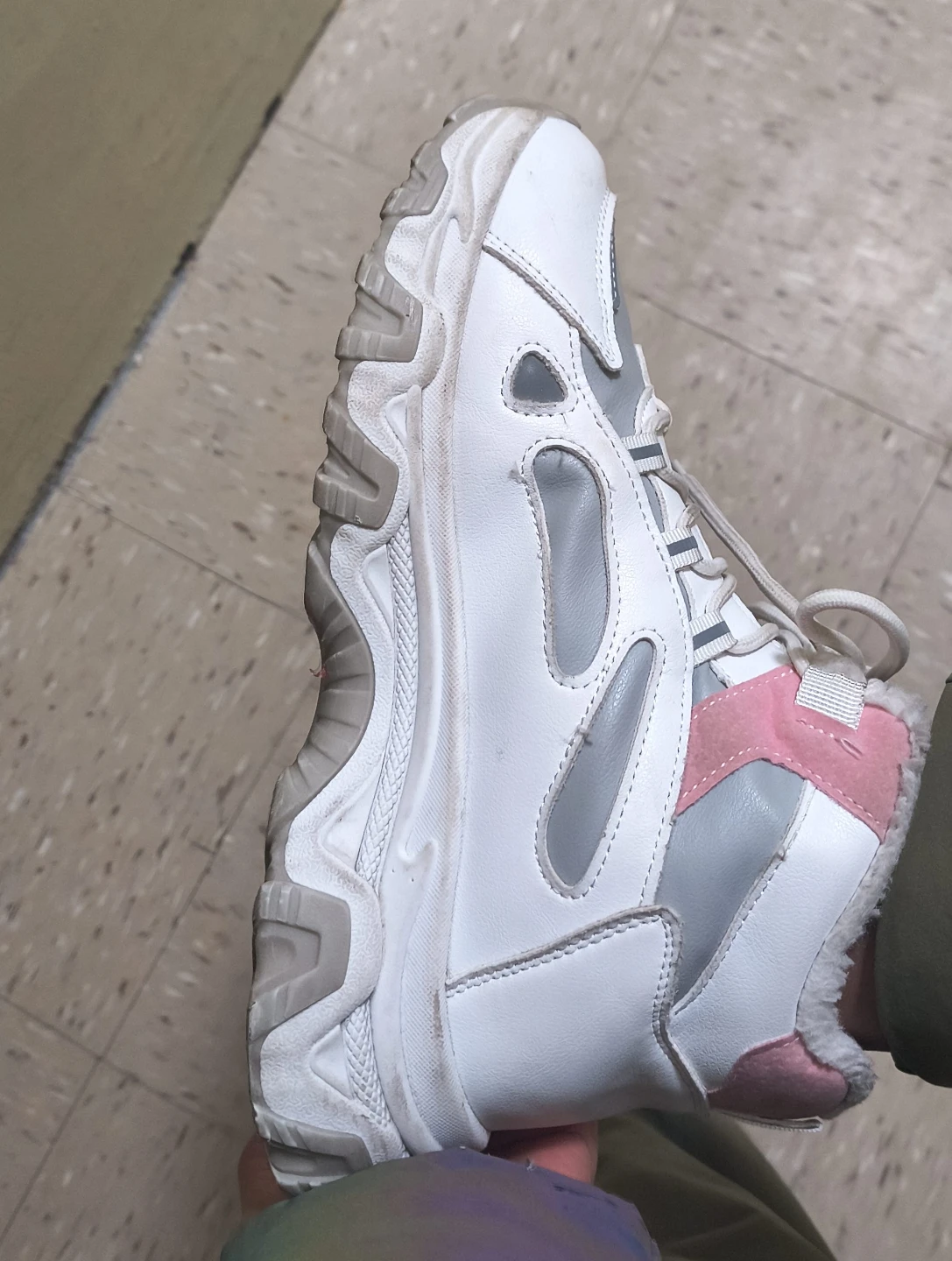 White and Pink Fur Lined Sneakers