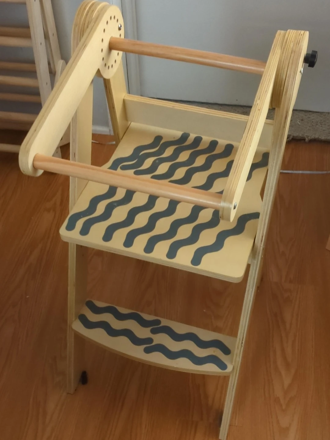 Wooden Step Stool with Wave Design