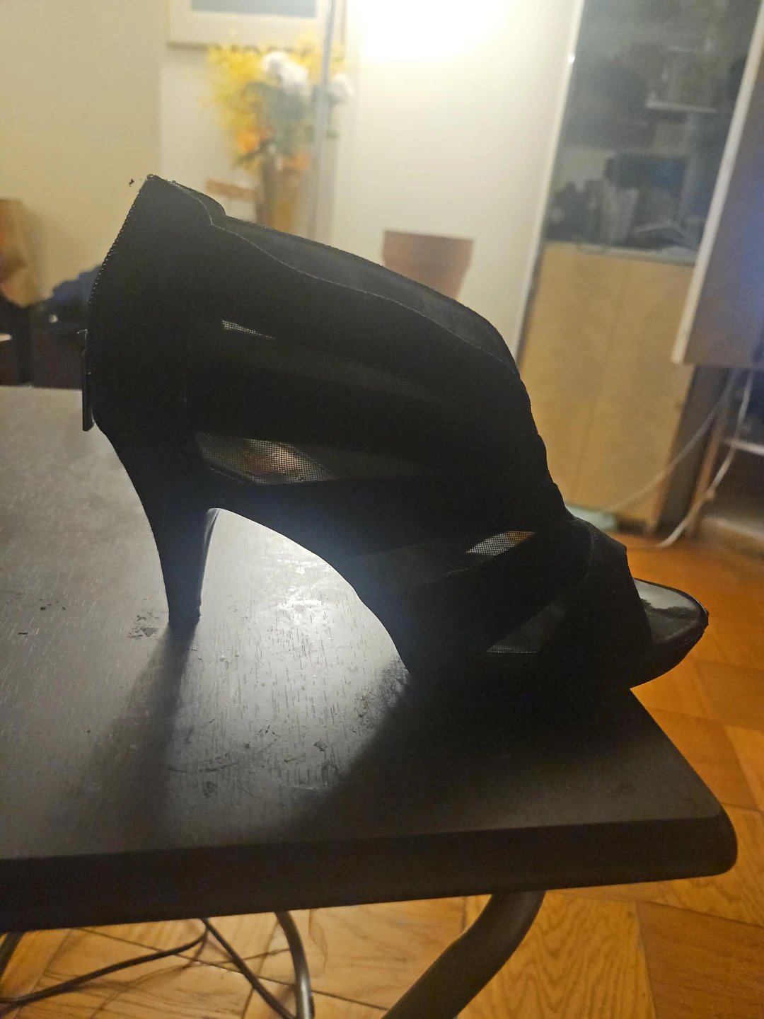 Black Mesh Heeled Sandal