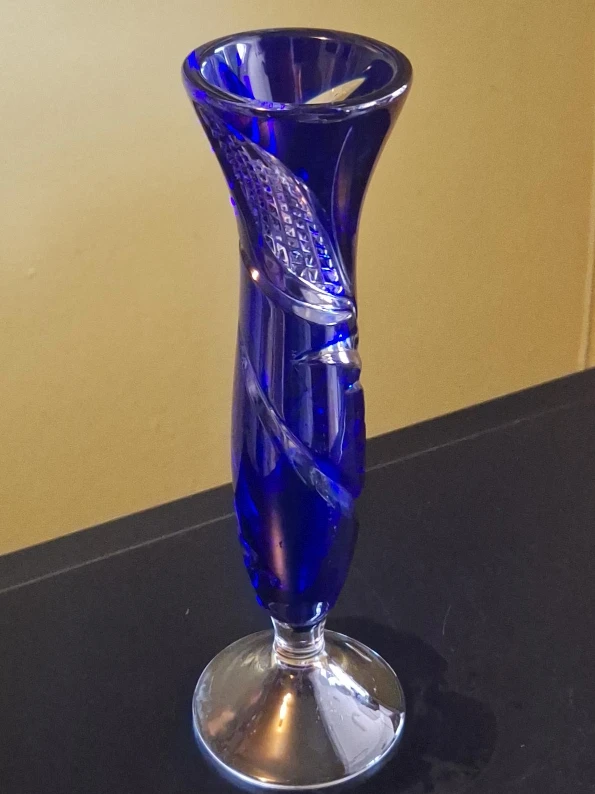 Cobalt Blue Glass Vase with Etched Detail