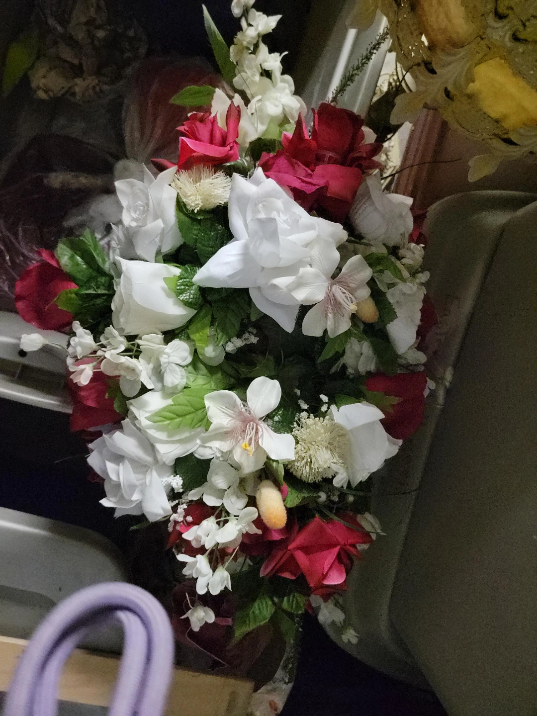 Artificial Flower Arrangement - Red, White, and Green