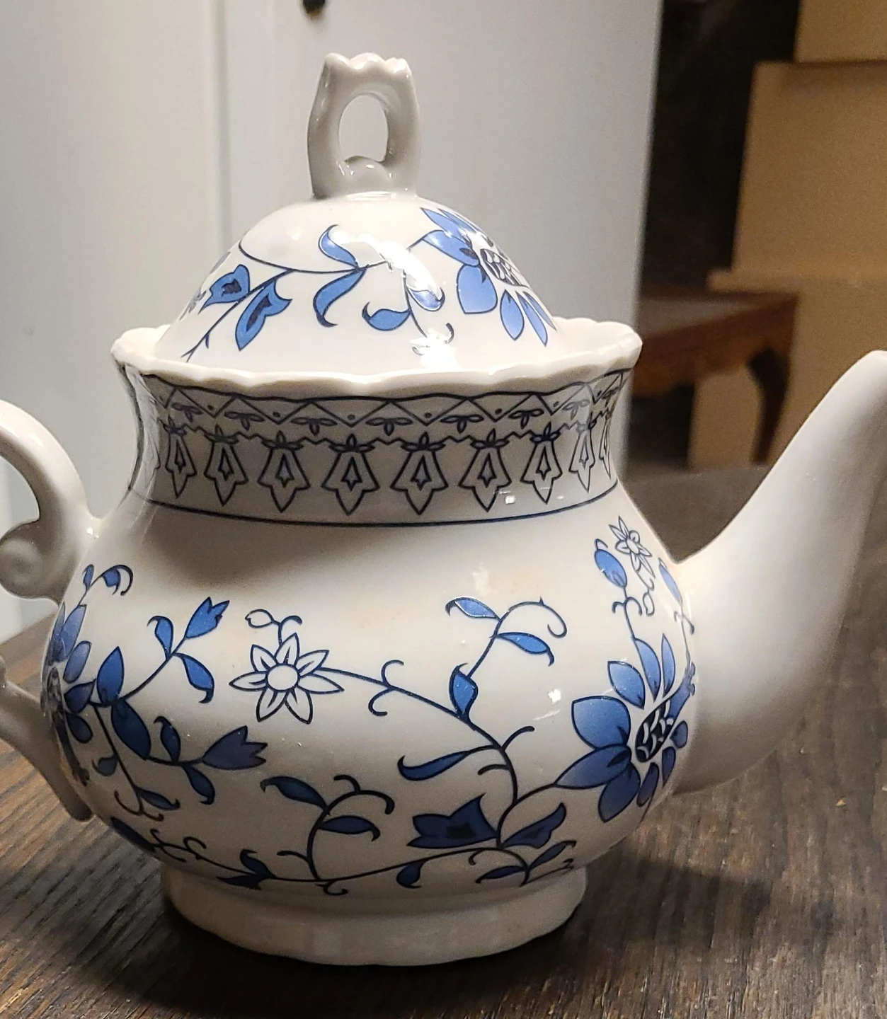 White and Blue Floral Teapot