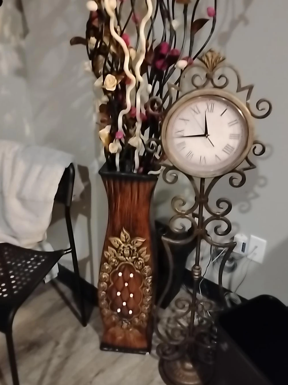 Standing Decorative Clock with Floral Arrangement