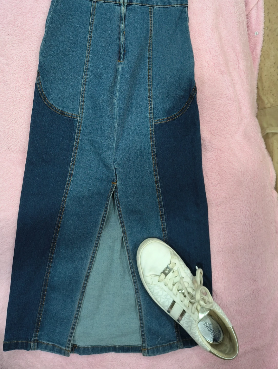 Denim Maxi Skirt with Front Slit